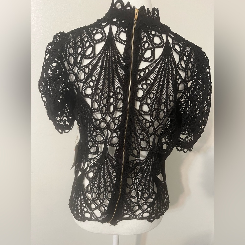 Women Elegant Black Lace Top, NWT  Large - Picture 7 of 8